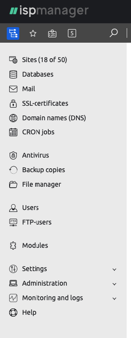 ISPmanager 6 menu