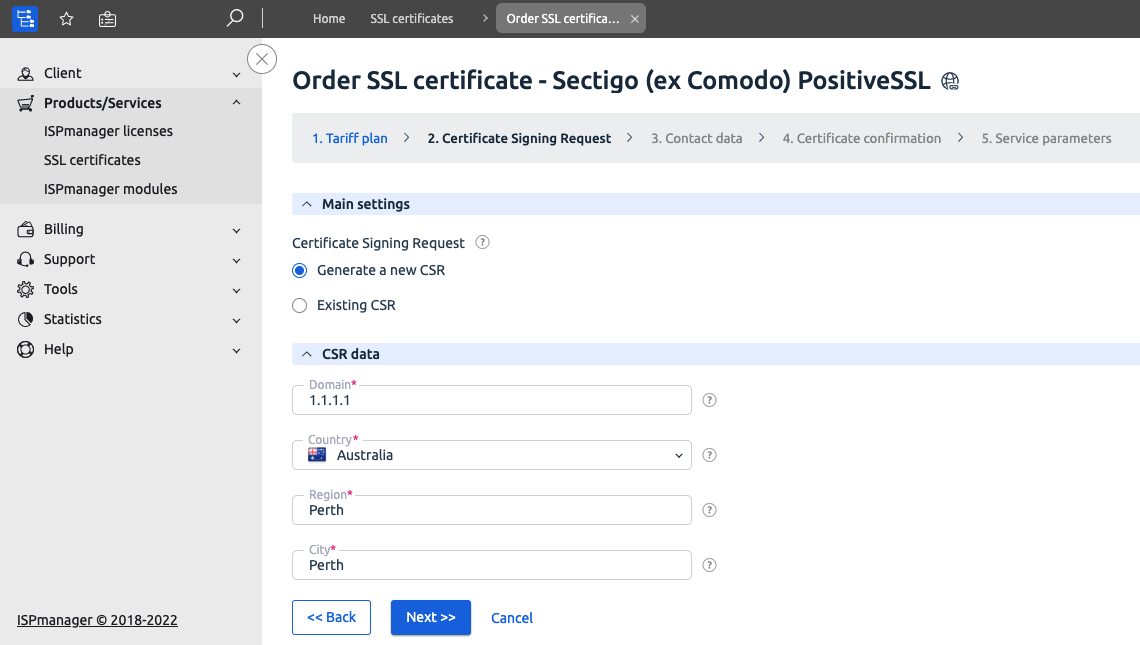  Application for an SSL certificate issued for an IP address