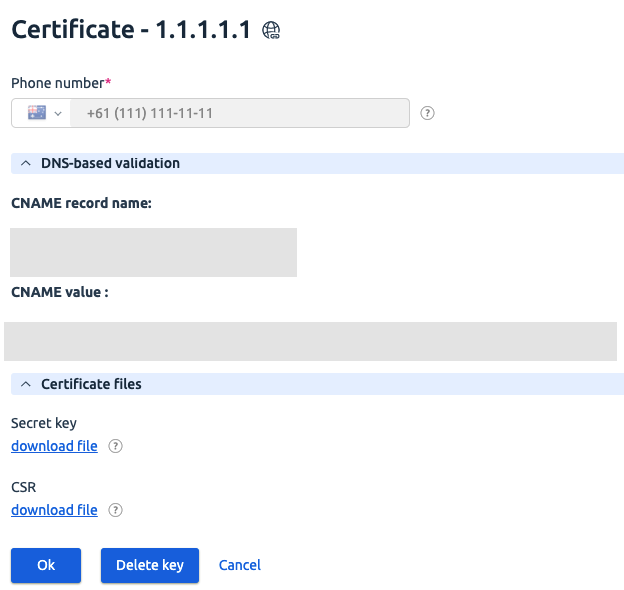 SSL certificate data, certificate files and hash file