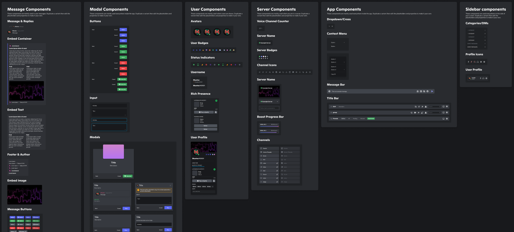 Fig. 9. Discord UI Kit, assembled by the community, shows the main elements of the application interface and their colors
